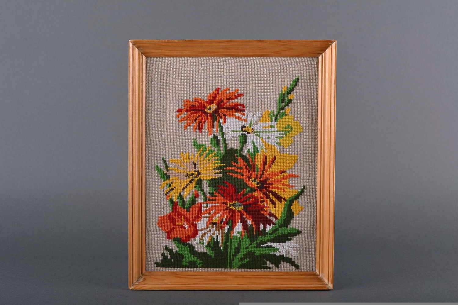 Embroidered painting Gerberas photo 1