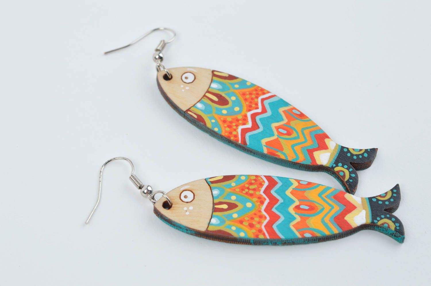 Handmade Fisch Ohrringe Accessoires für Frauen Ohrringe aus Holz groß  foto 2