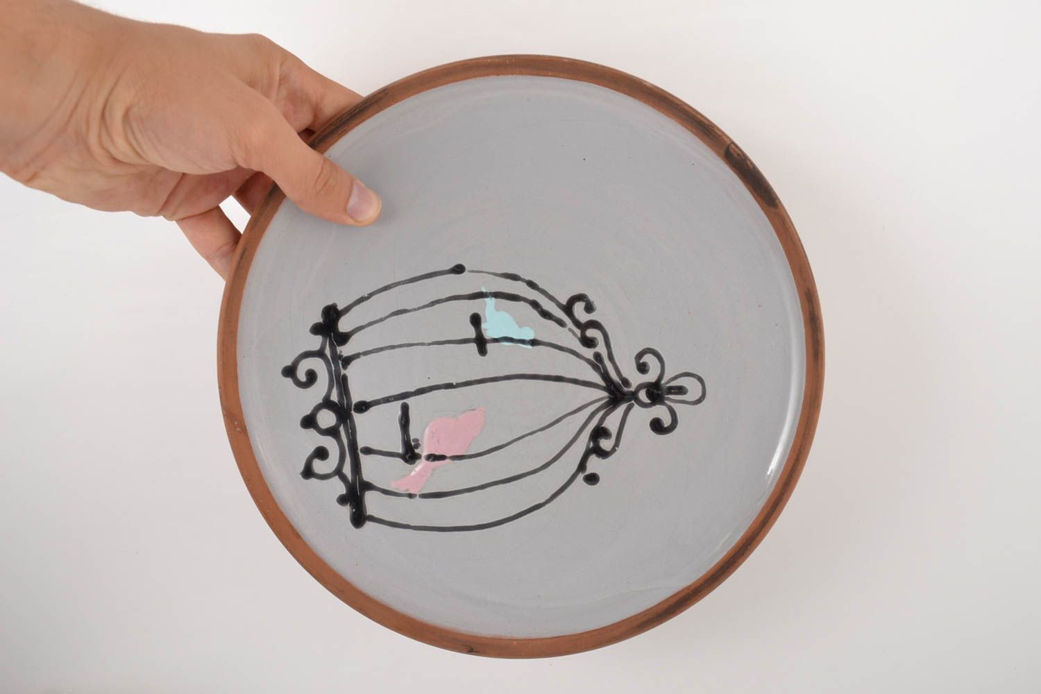 Керамическая тарелка ручной работы глиняная посуда расписная тарелка Птицы фото 5