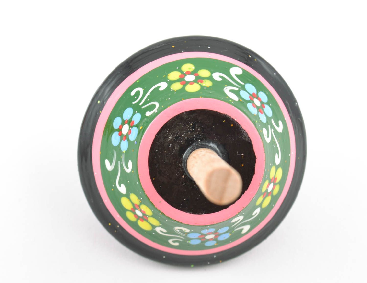 Unusual bright handmade wooden toy spinning top with eco painting photo 3