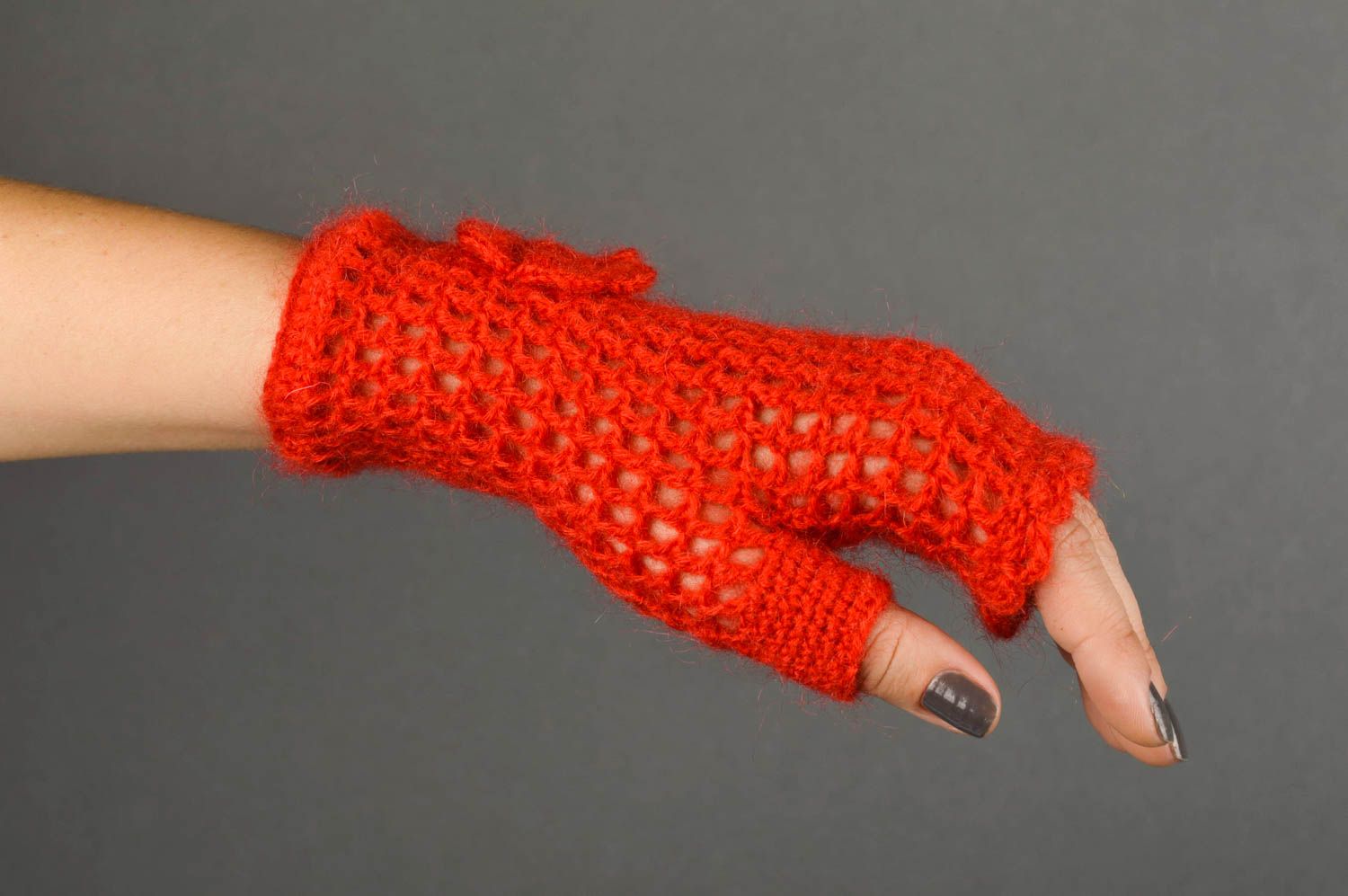 Handmade crocheted mitts unusual red mitts female winter accessory cute gift photo 2