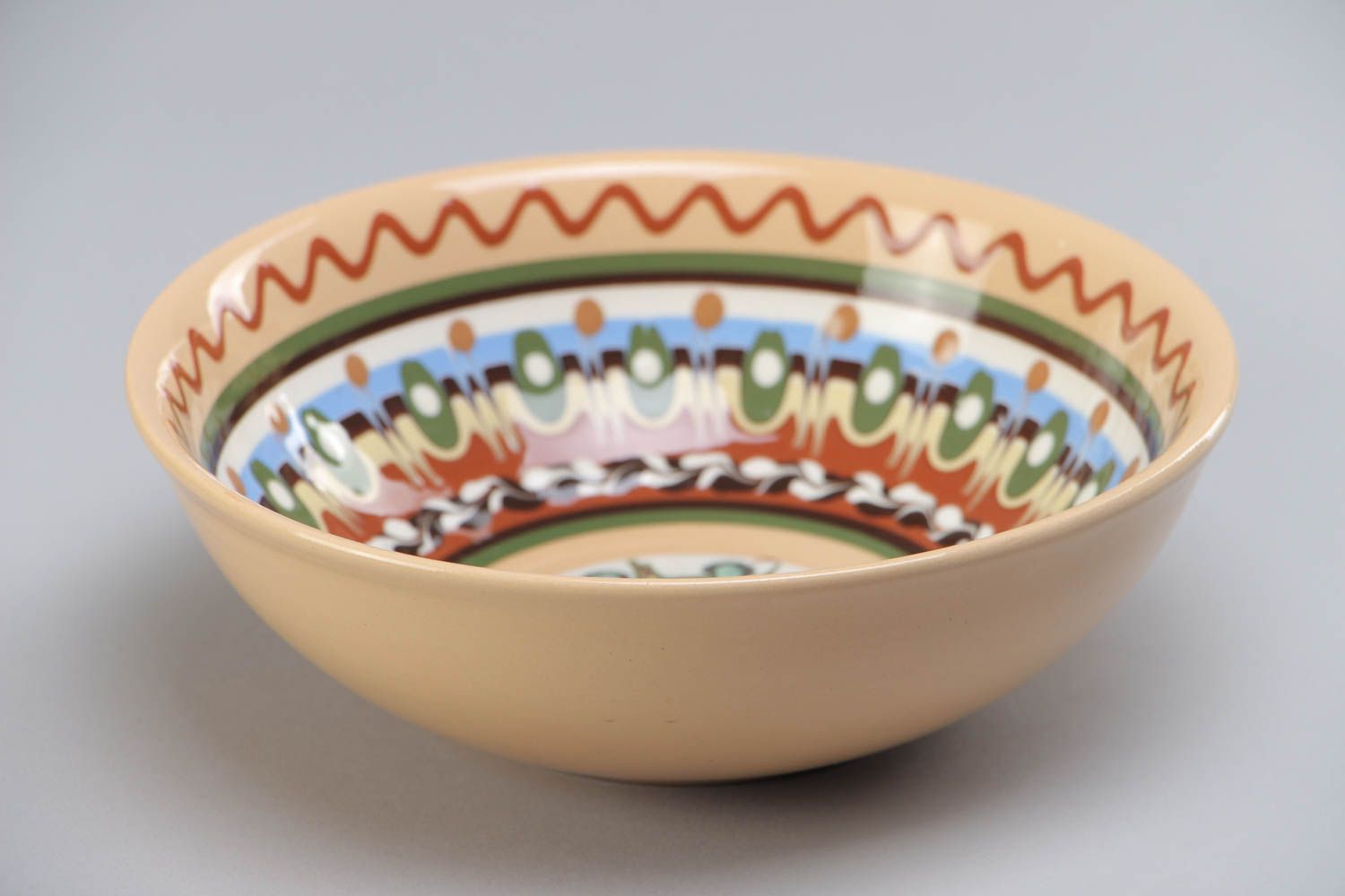 Handmade beautiful ceramic soup bowl with ornament coated with glaze for 600 ml photo 2