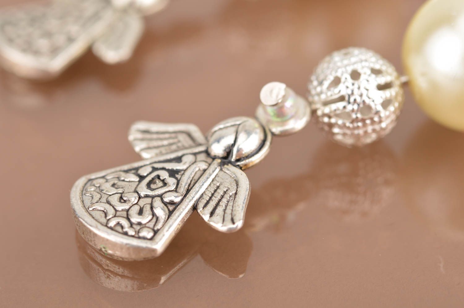 Perlen Ohrringe mit Anhängern künstlerisch schön handgemacht elegant Engel foto 4
