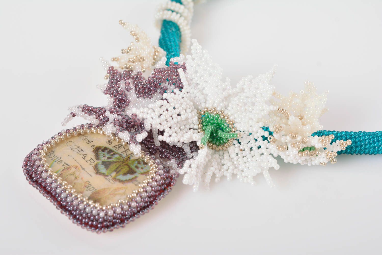 Handgemachtes Collier aus Glasperlen in Decoupage Technik schön handgeschaffen foto 3