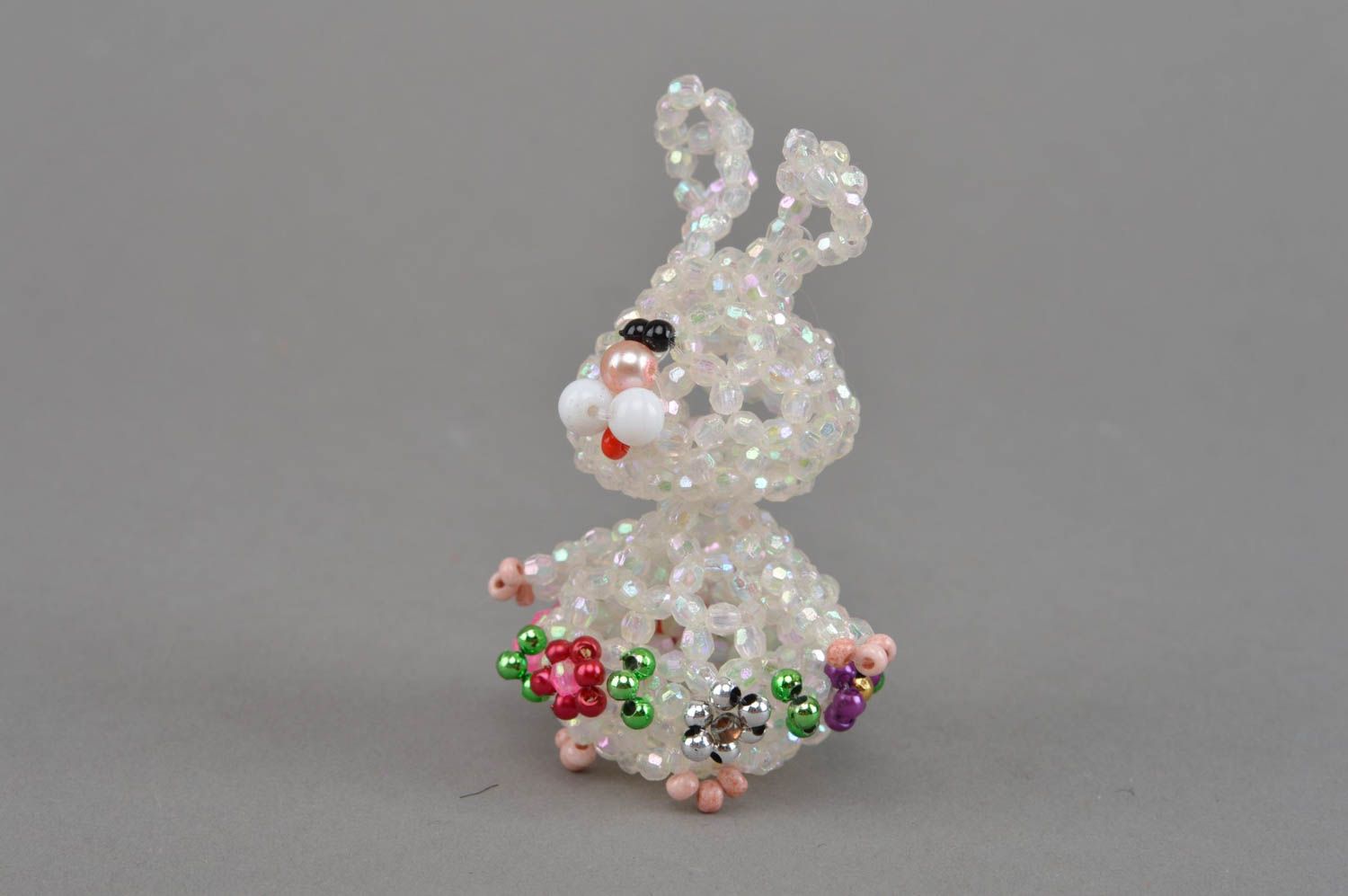 Miniature handmade designer beaded statuette of hare in dress for home decor photo 2