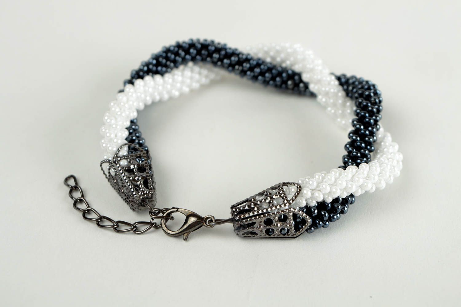 Two cord beaded bracelets in white and black colors for women photo 5