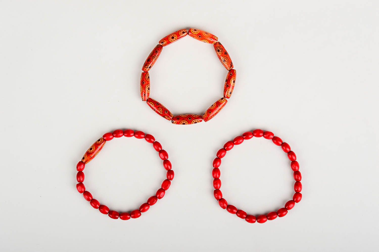 Three-layer hot red wooden beads bracelet for girls photo 3
