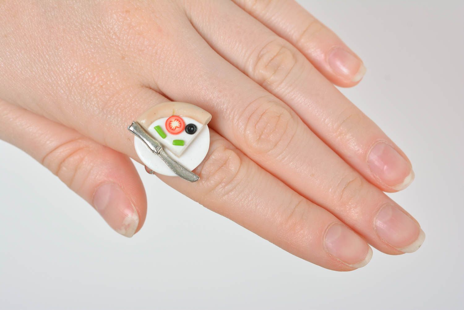 Damen Ring Polymer Clay Schmuck handgemachter Schmuck Ring für Damen Pizzastück foto 3