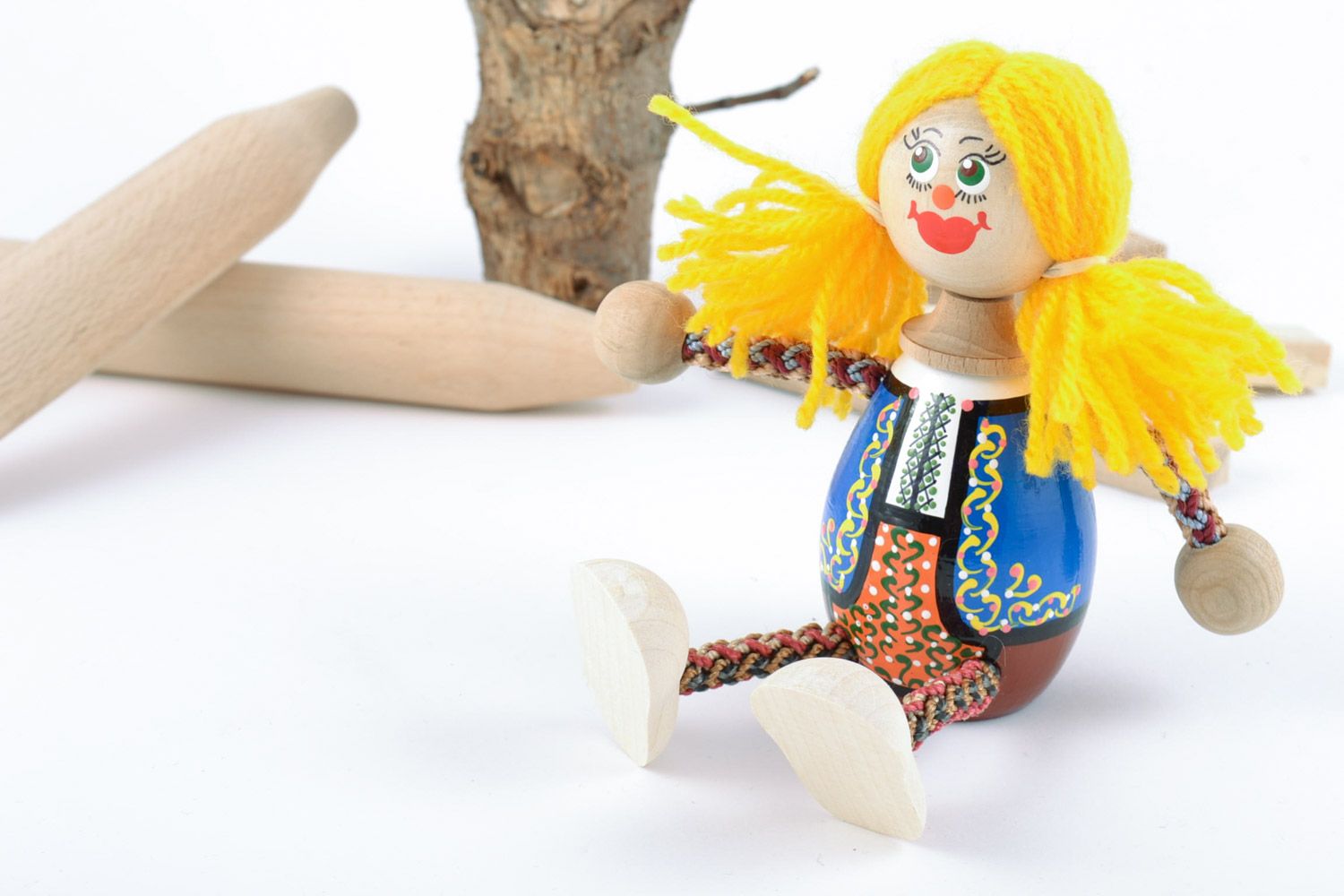 Handmade children's designer painted wooden toy Sunny Girl photo 1