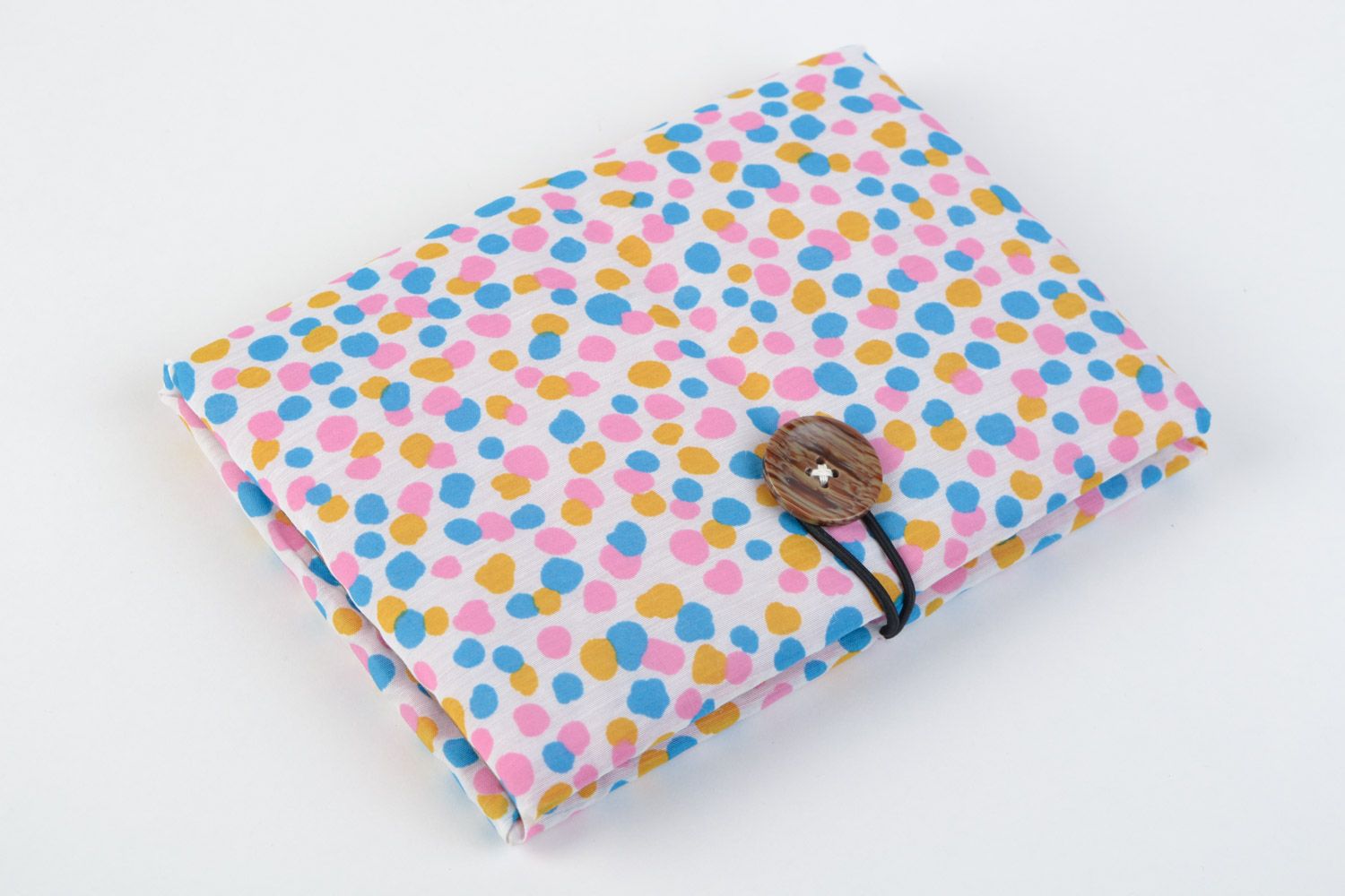 Handmade designer notebook with colorful fabric cover and button fastener photo 1