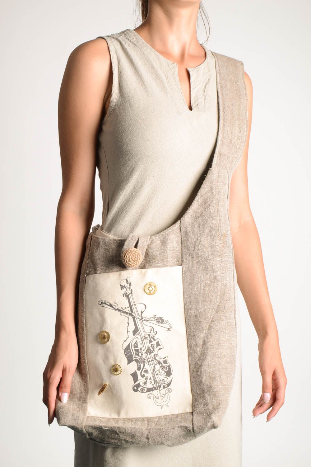 Bolso hecho a mano al hombro bolso textil de lino cómodo accesorio para mujer  foto 1