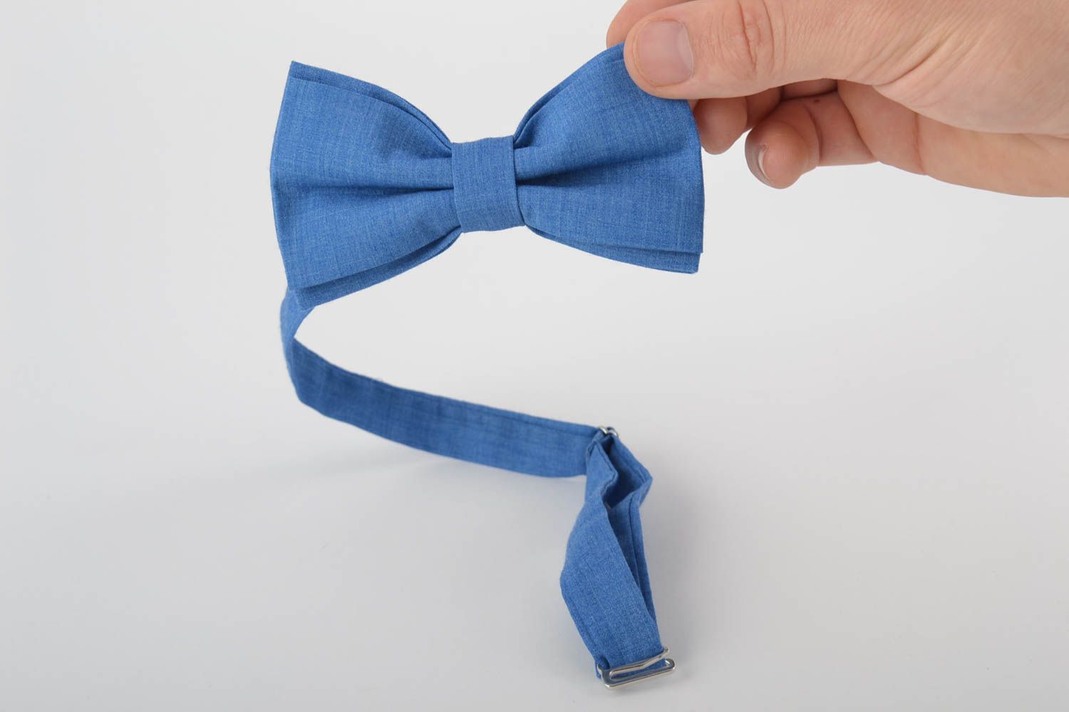 Handmade adjustable cotton fabric bow tie designer blue photo 4