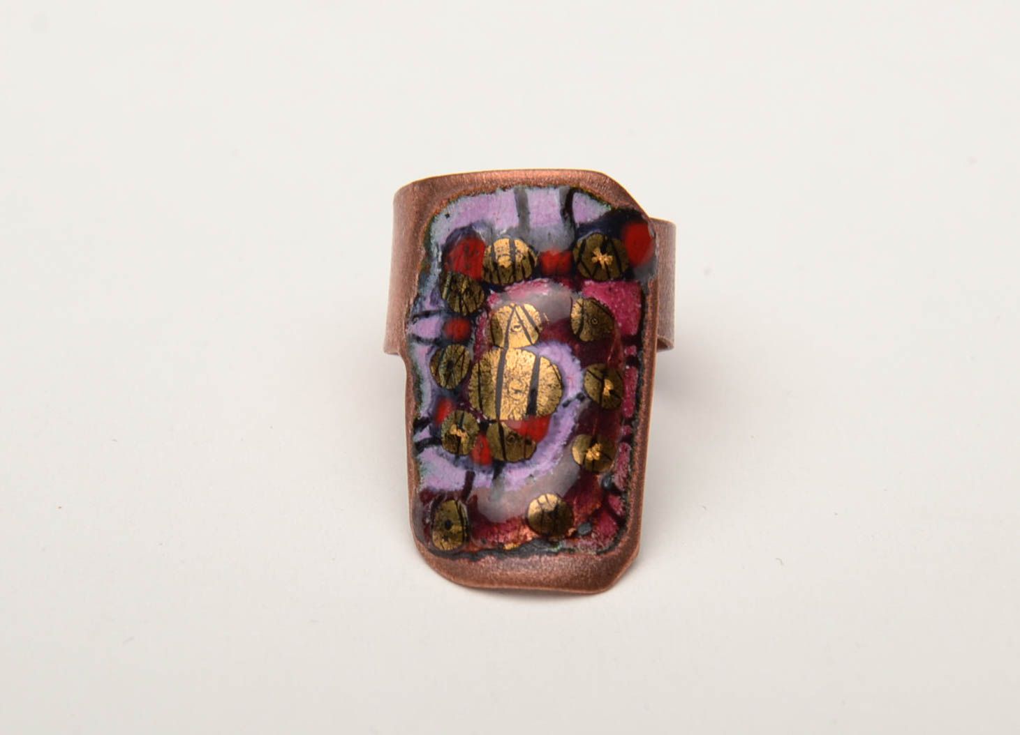 Copper ring with colorful enamel painting photo 2