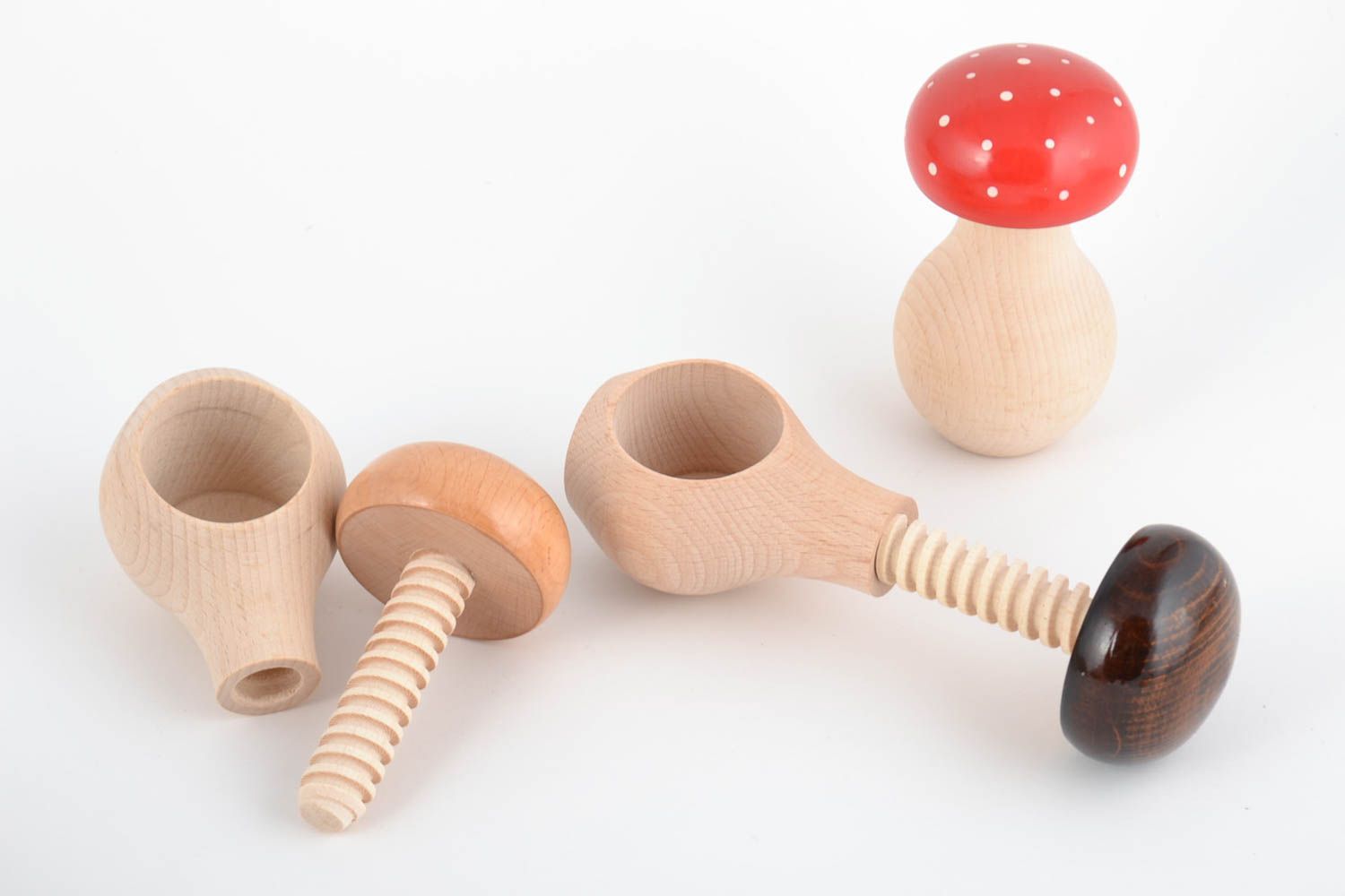 Set of handmade wooden nutcrackers Mushrooms 3 pieces for crushing nuts photo 5