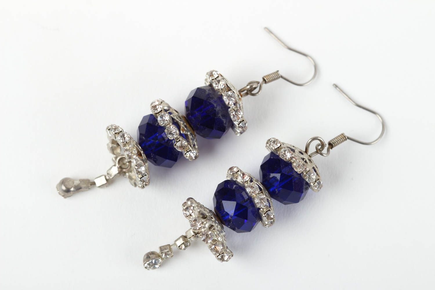 Boucles d'oreilles pendantes Bijou fait main bleues avec cristal Cadeau femme photo 2