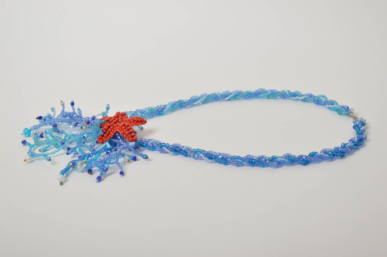 Колье из бисера украшение ручной работы ожерелье из бисера морское красивое фото 5