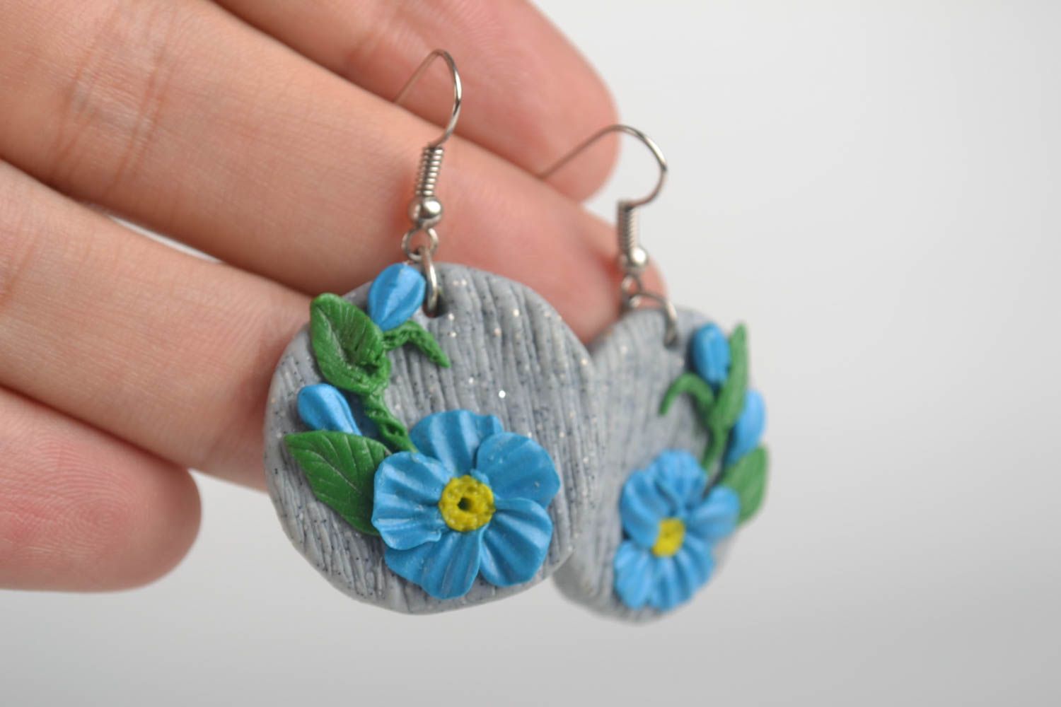 Handmade zarte blaue Blumen Ohrringe Designer Schmuck Accessoires für Frauen foto 5