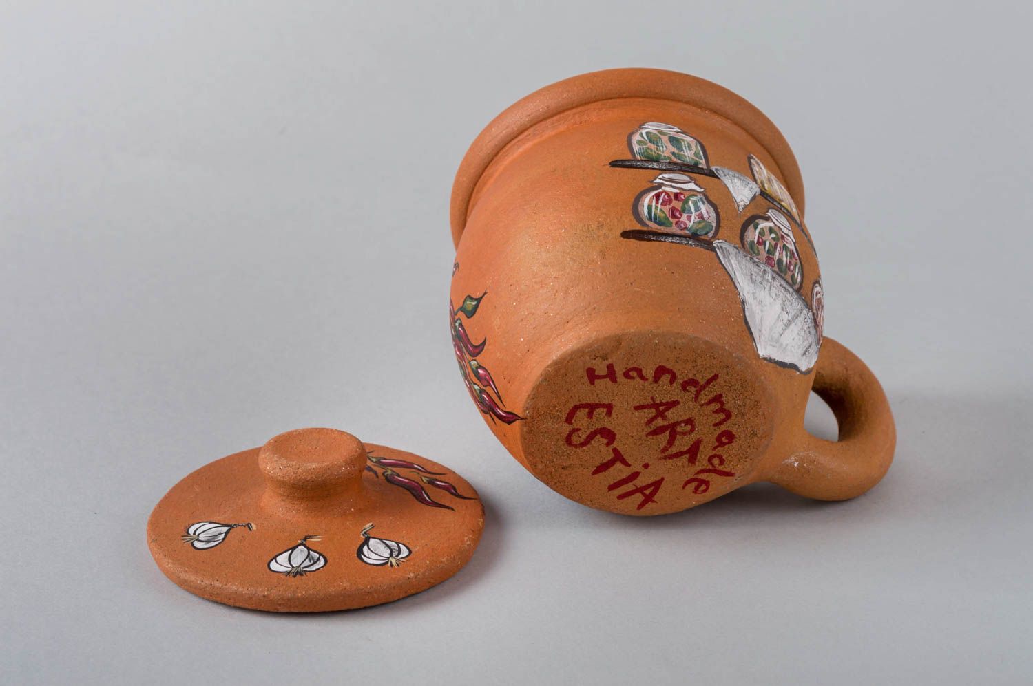 Handmade Ton Topf 400 ml Öko Geschirr Vorratsdose Keramik mit Bemalung  foto 5