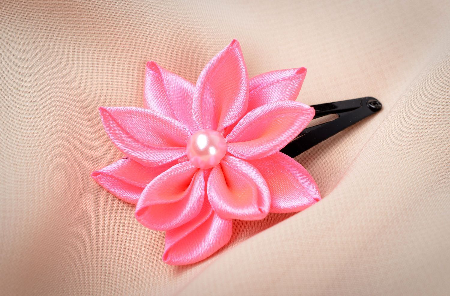 Детское украшение ручной работы заколка с цветком аксессуар для волос розовая фото 5