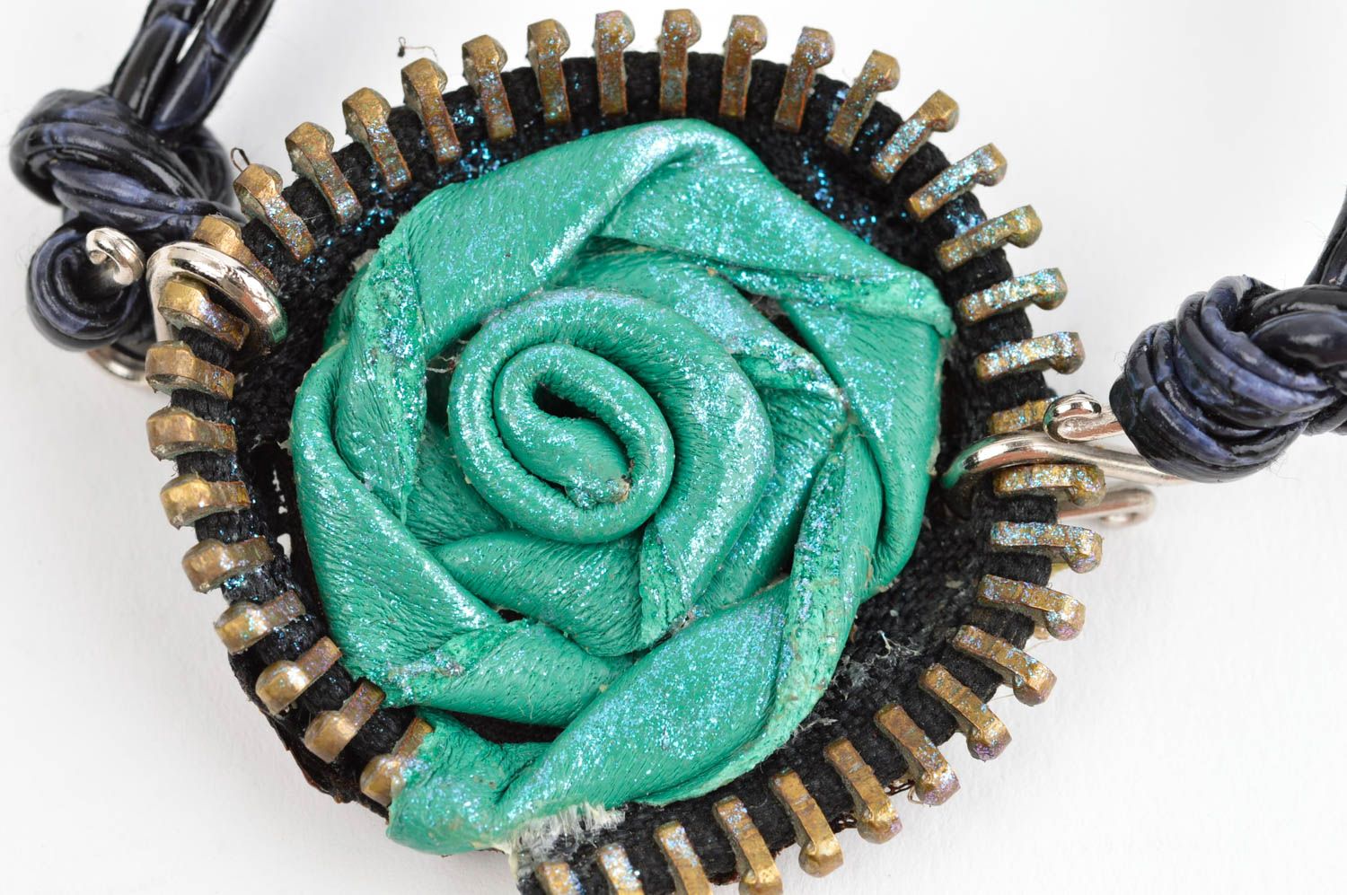 Bracelet cuir Bijou fait main avec fleur turquoise Accessoire design cadeau photo 5