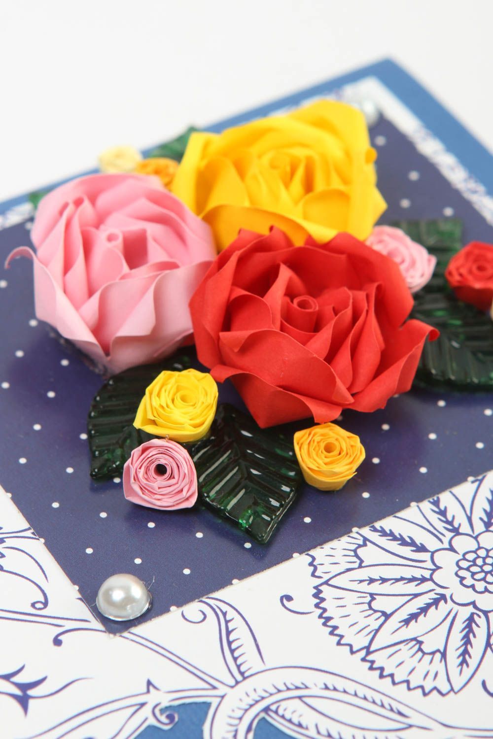 Handmade Karte mit Blumen ausgefallenes Geschenk schöne Grusskarte zart foto 2