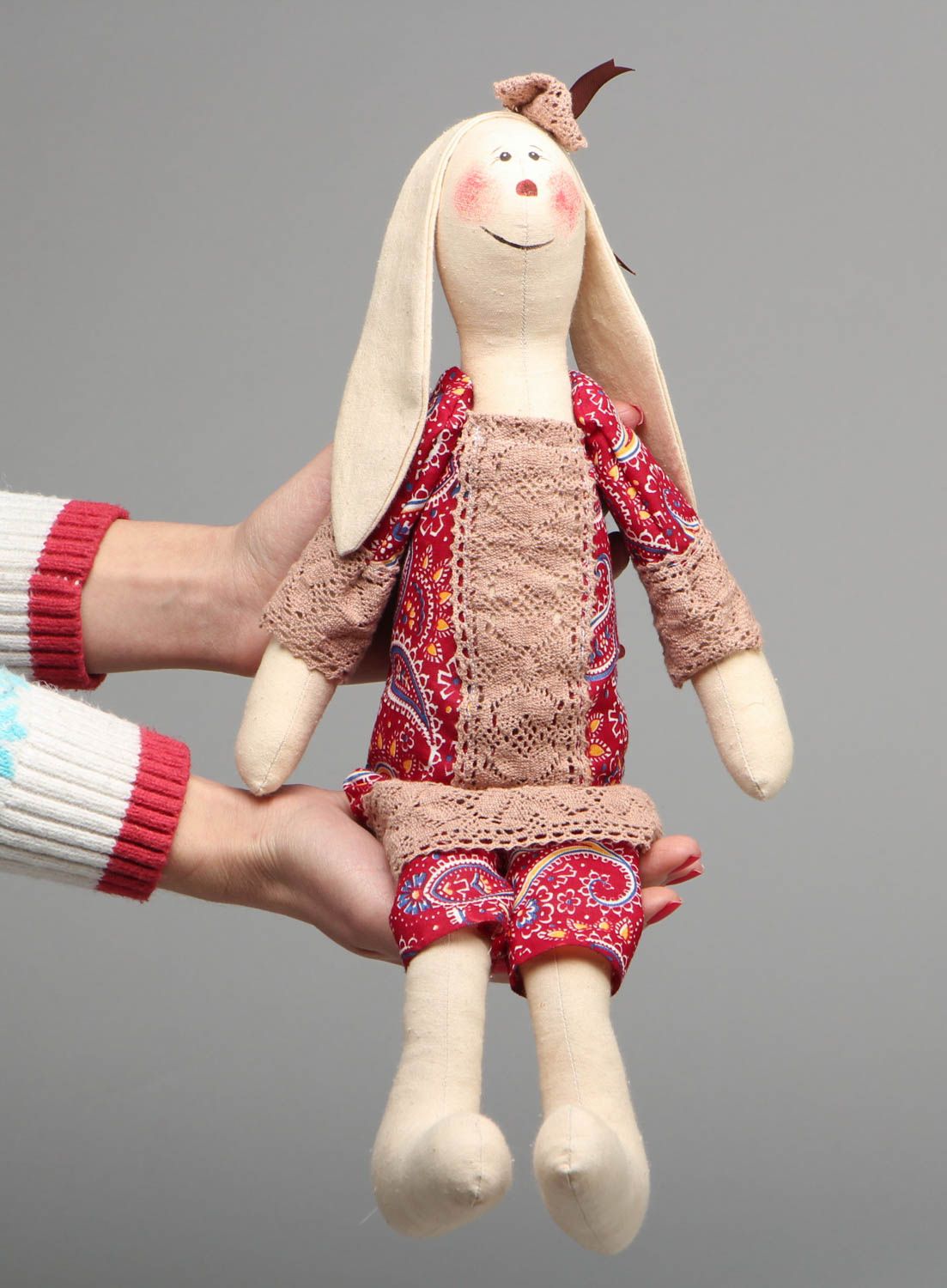 Handmade textile toy for decor Bunny photo 4