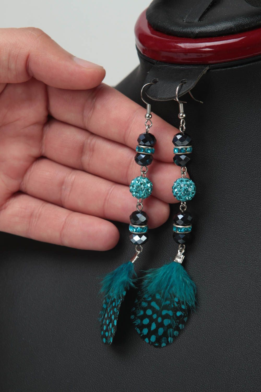 Unusual handmade beaded earrings long earrings design artisan jewelry gift ideas photo 5