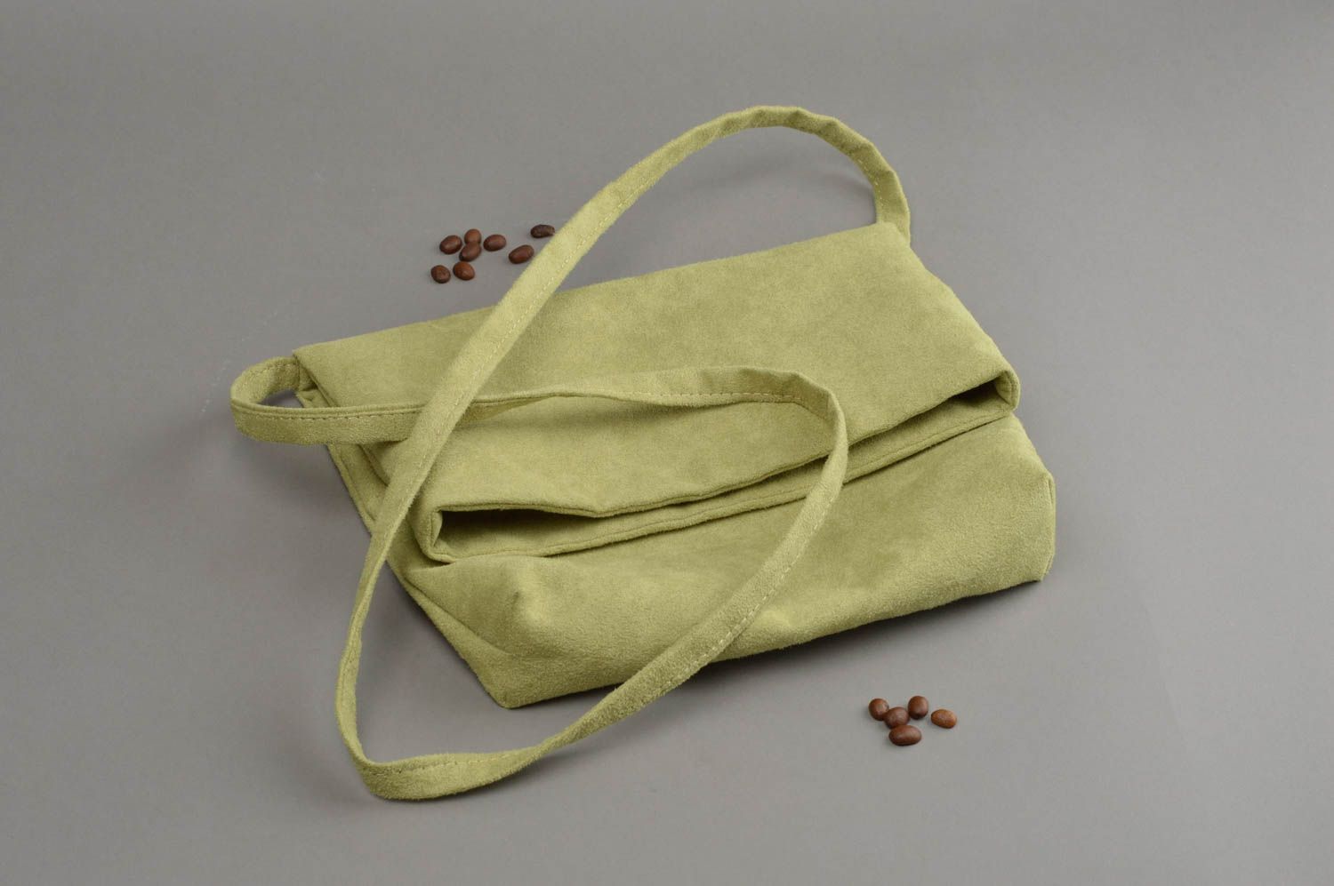 Handmade fabric handbag light green cloth purse suede bag women accessories photo 1