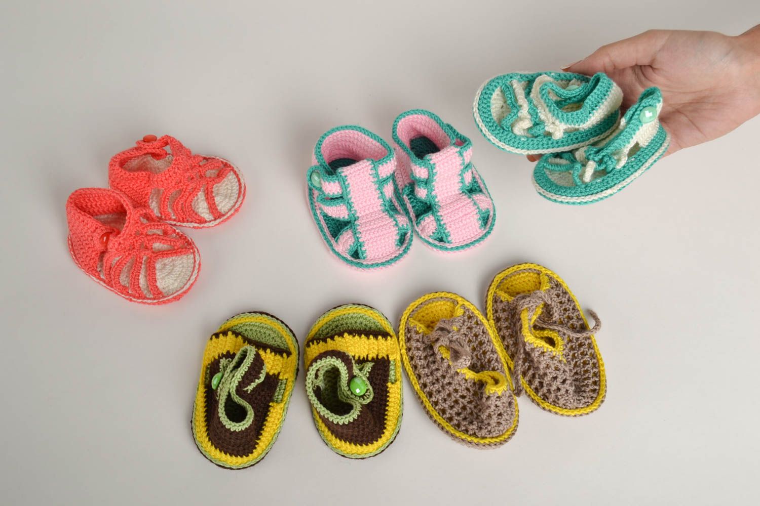 Chaussons bébé tricot fait main Nu-pieds enfant Chaussures bébé fille 5 paires photo 5