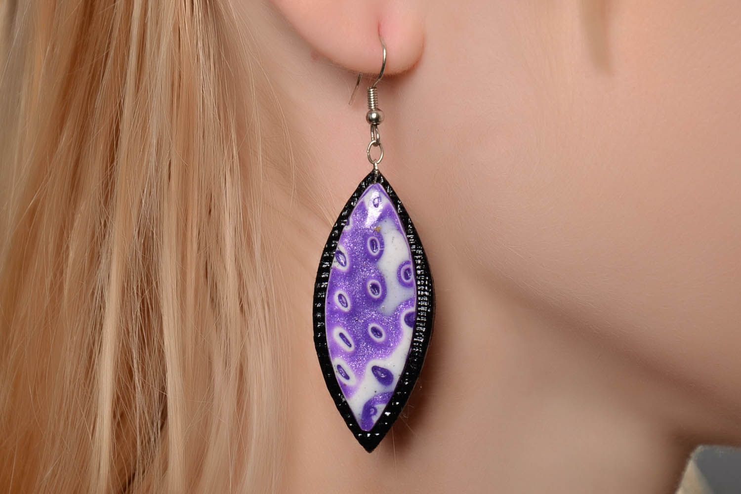 Purple Earrings Made of Polymer Clay photo 4