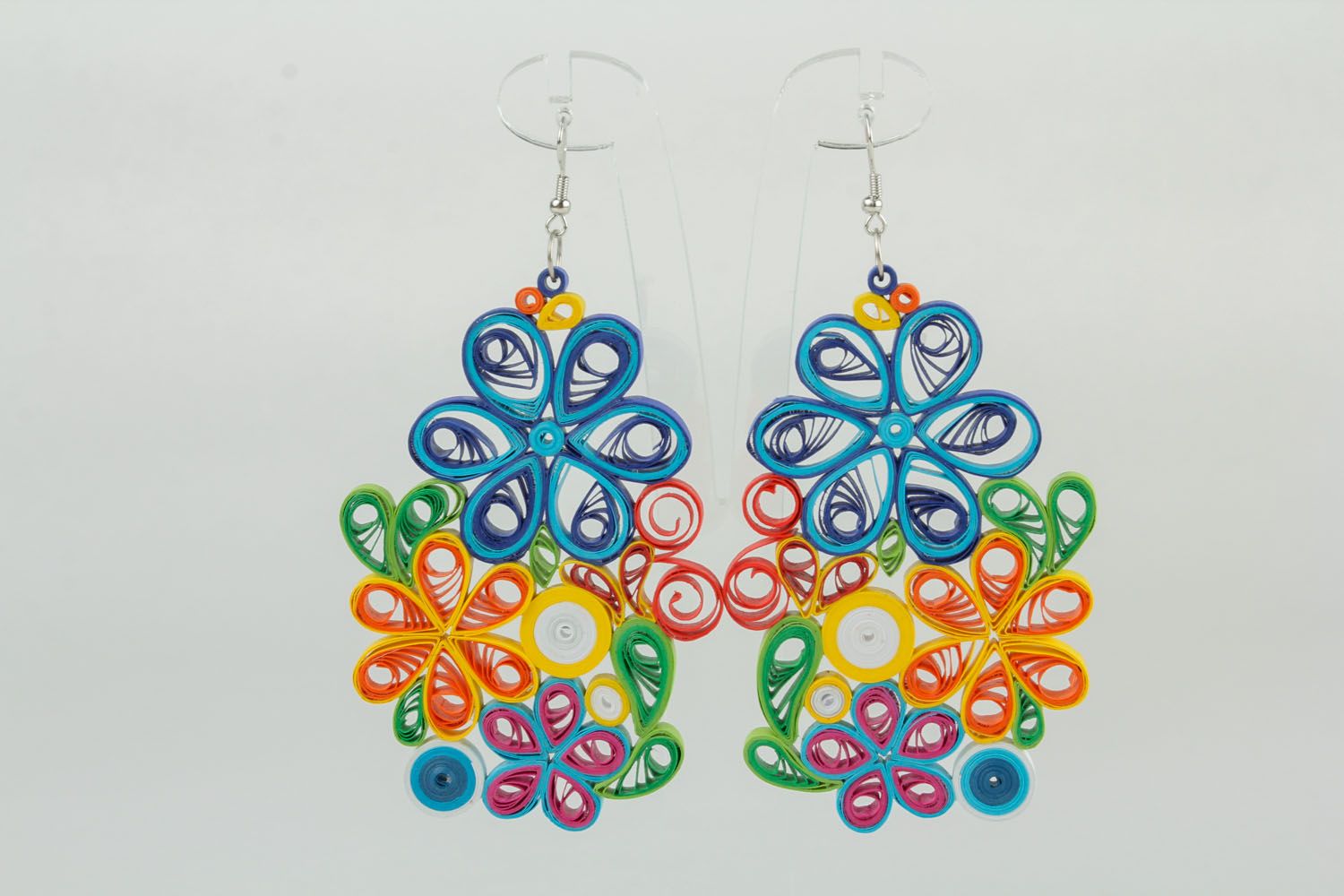 Large floral earrings made using quilling technique photo 2
