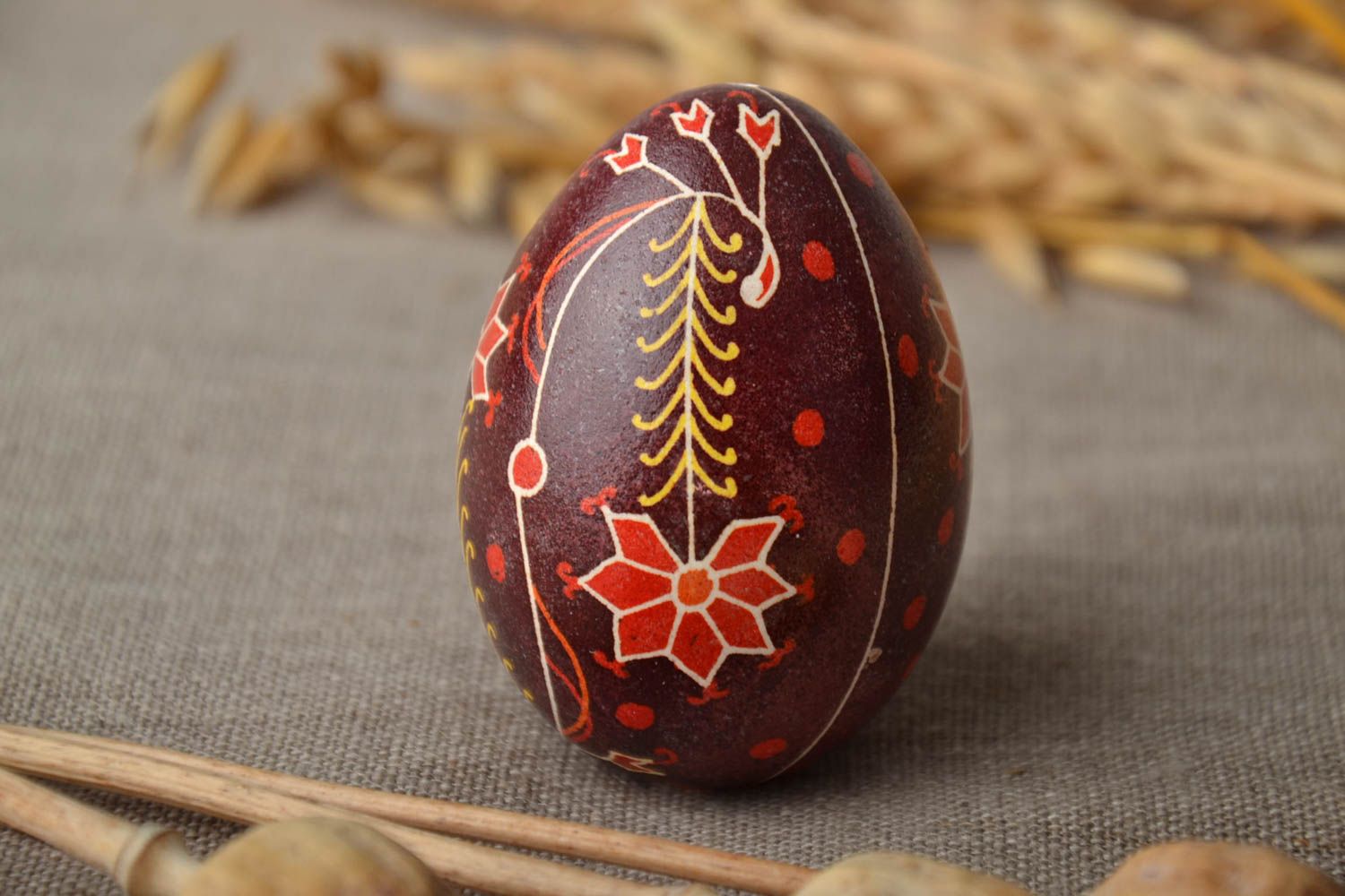 Handmade Easter egg with floral ornament photo 1