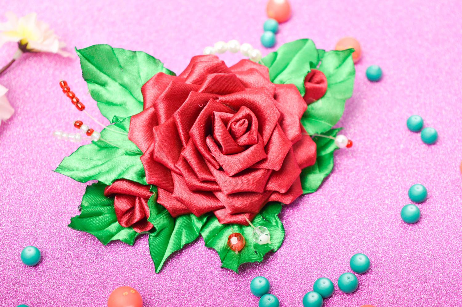 Handmade Damen Modeschmuck Haarspange Blume Accessoire für Haare schön rote Rose foto 1
