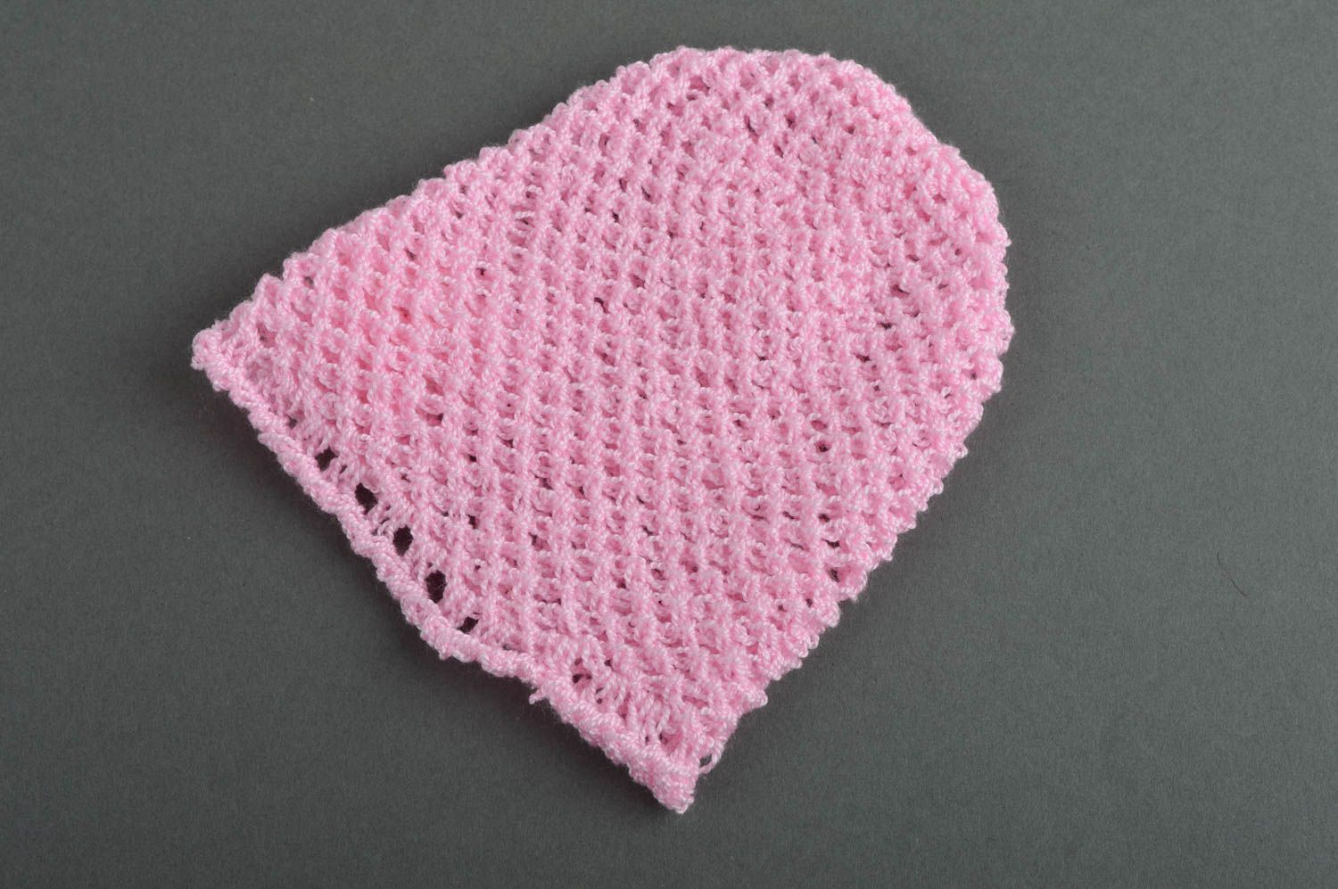 Детская шапочка ручной работы шапка для новорожденных шапка для малыша розовая фото 3