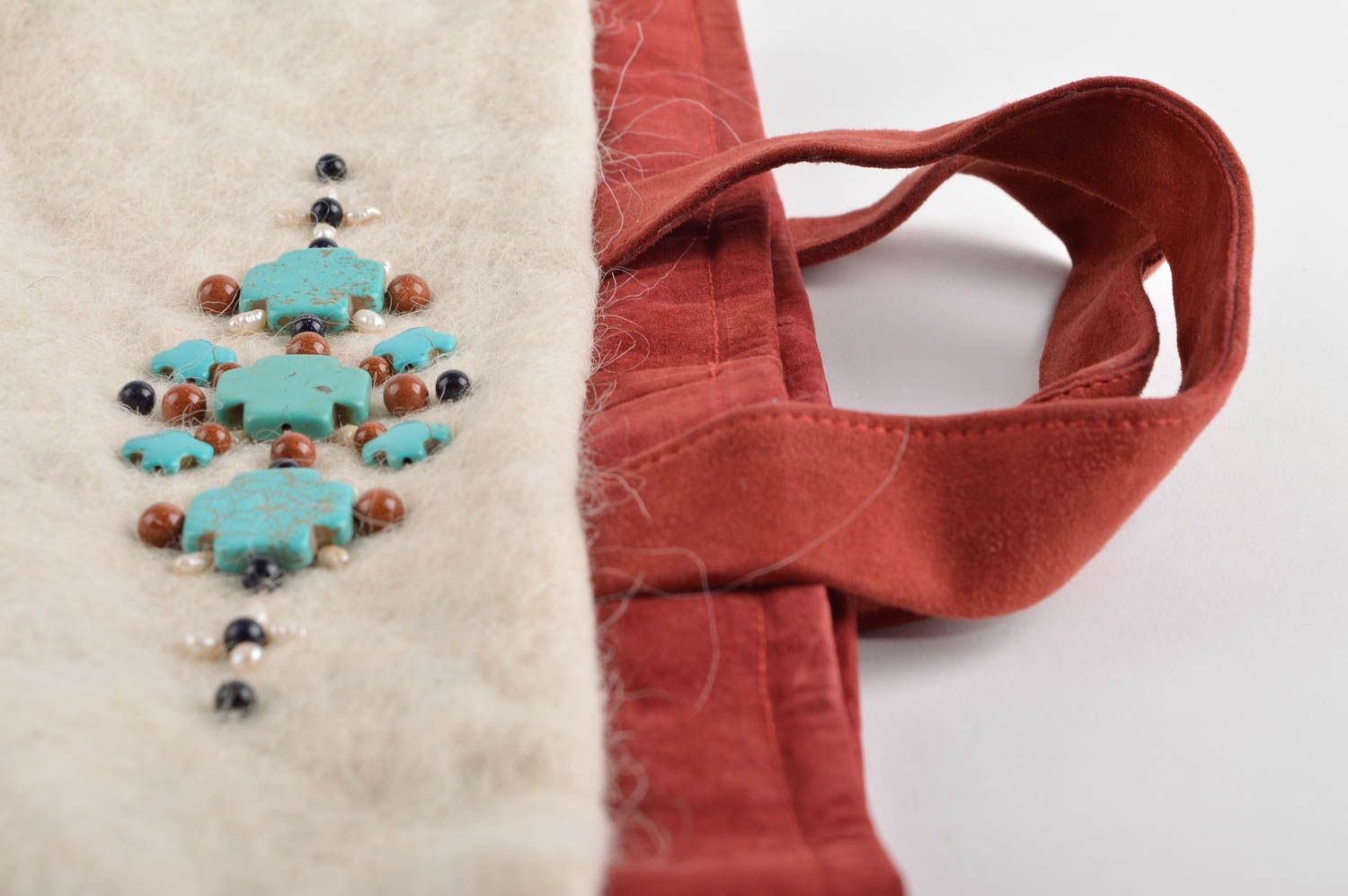 Bolso artesanal hecho de lana con piedras accesorio de moda regalo para mujer foto 3
