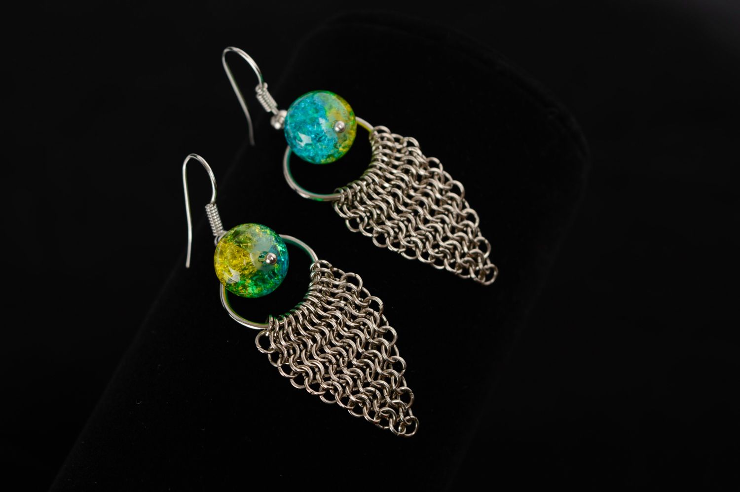 Steel bracelet and earrings with Czech beads photo 4