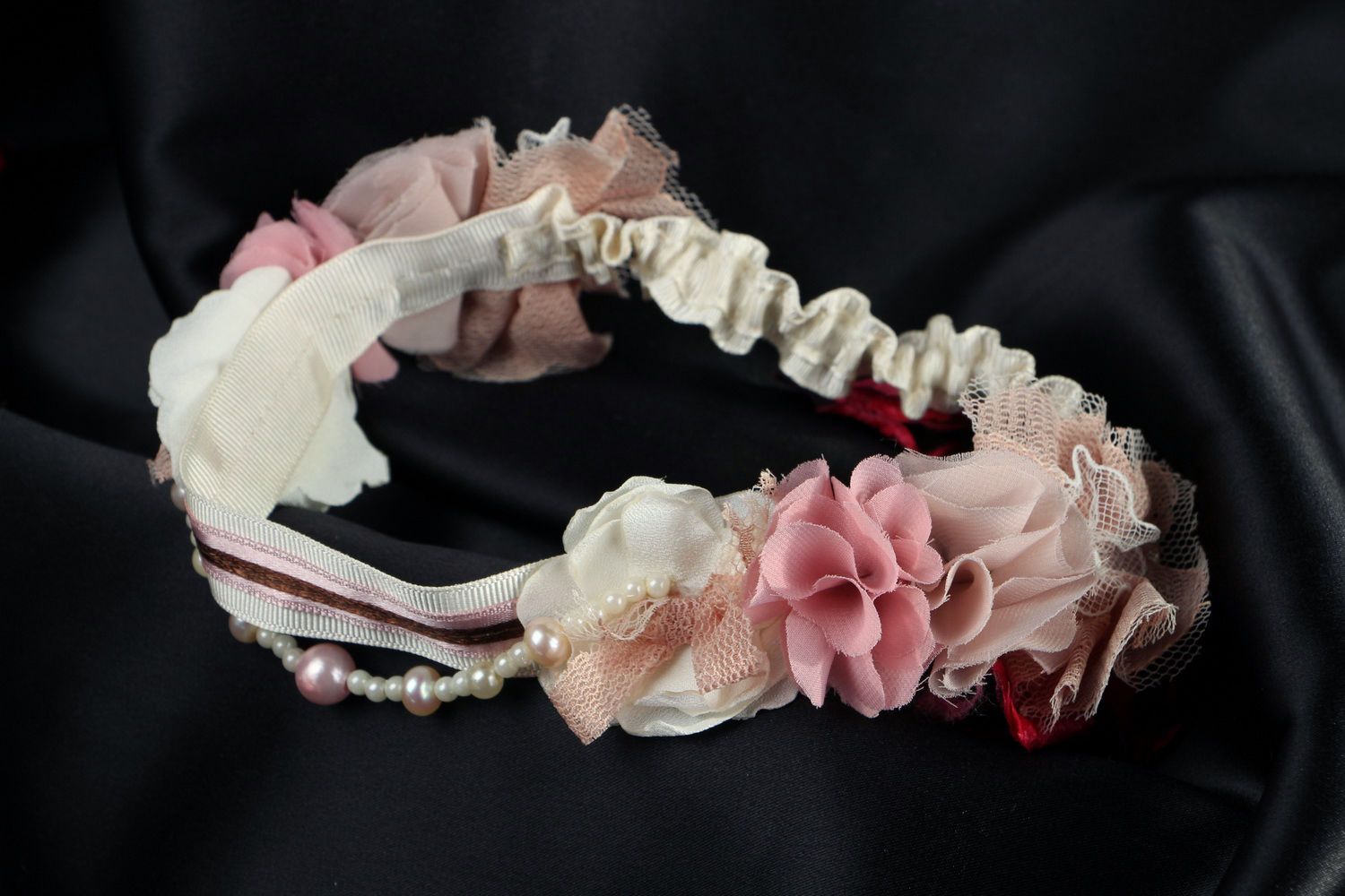 Bridal garter with lace and pearls photo 4