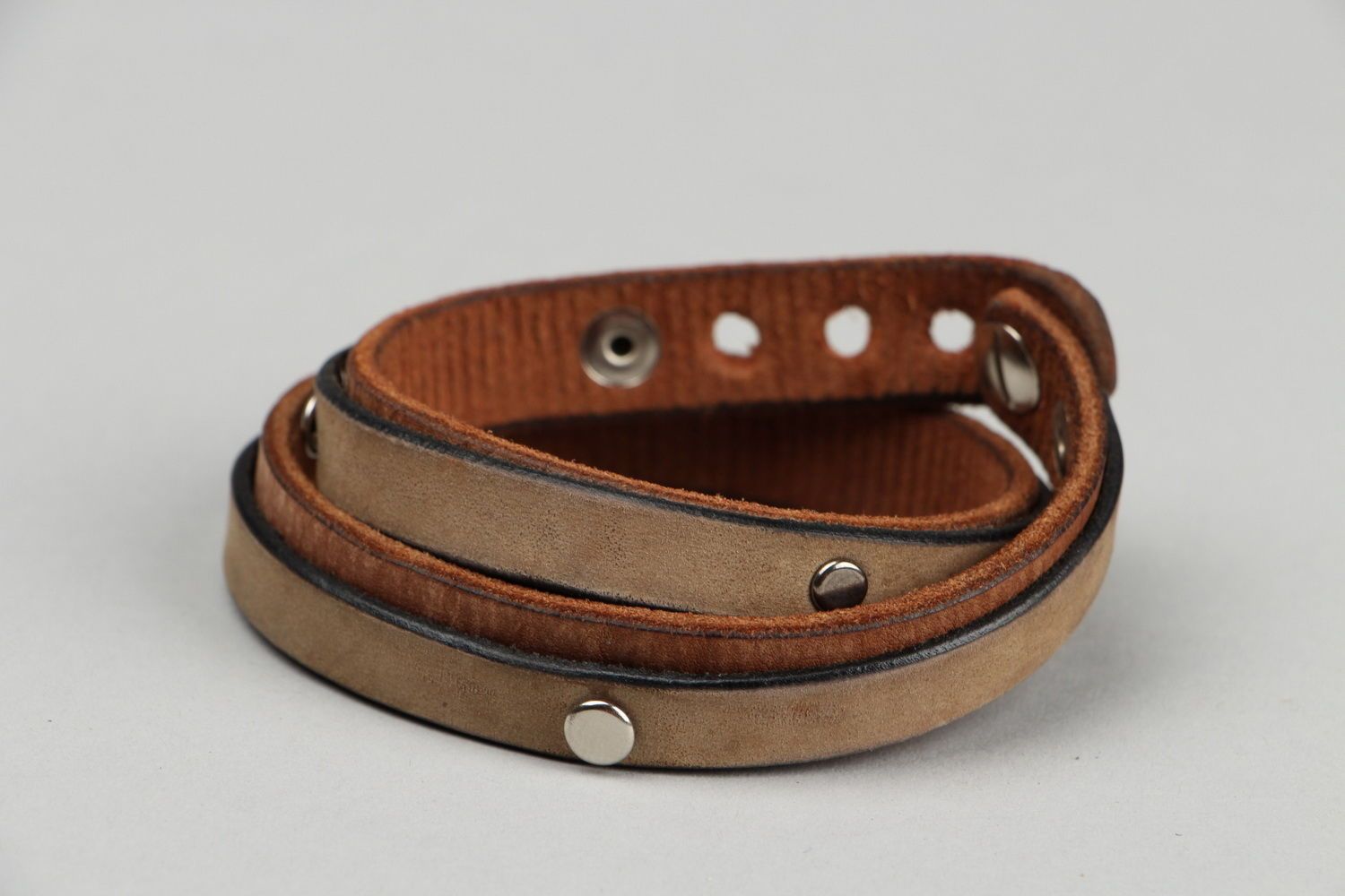 Bracelet made of two types of brown leather photo 3