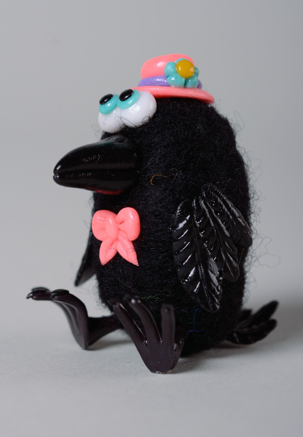 Handmade soft felted wool toy Crow photo 2