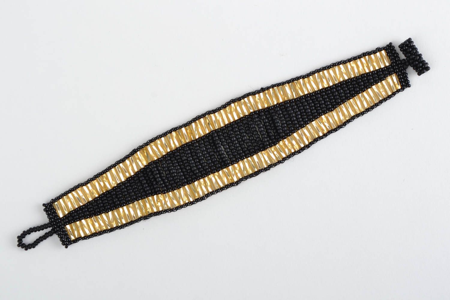 Браслет из бисера браслет ручной работы модная бижутерия черно-золотой широкий фото 4