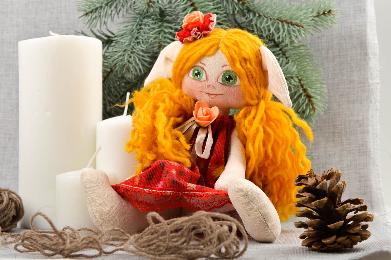 Muñeca artesanal de percal y pana decoración de casa regalo original para niña foto 1