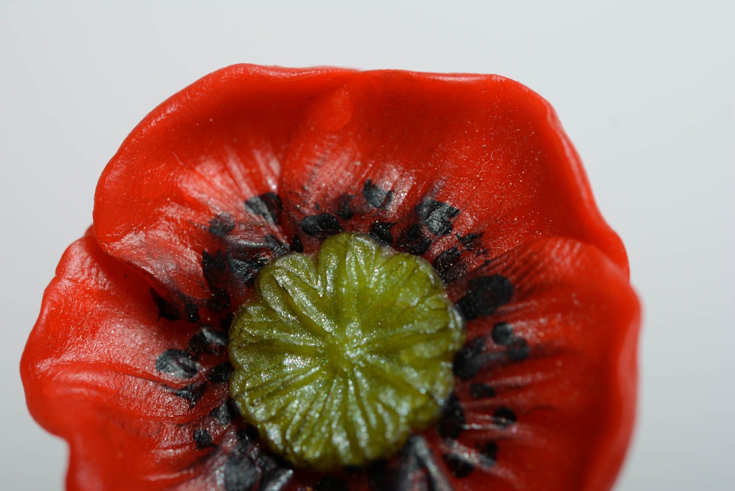 Beautiful handmade designer plastic flower ring in the shape of red poppy photo 4
