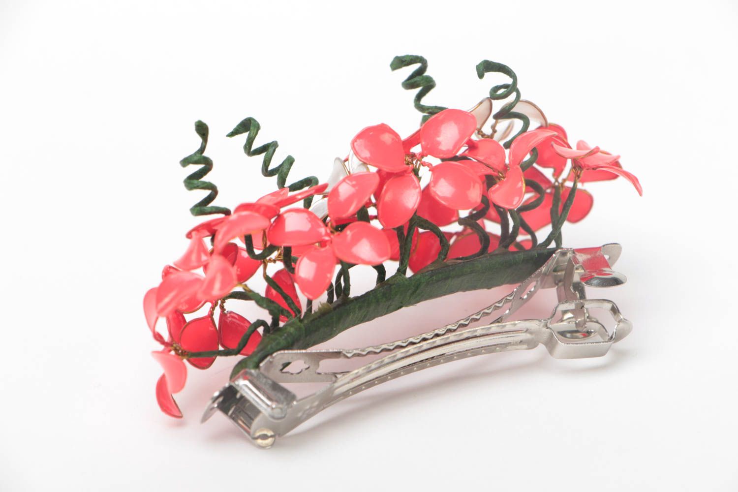 Barrette à cheveux en métal et rubans avec fleurs faite main automatique photo 4