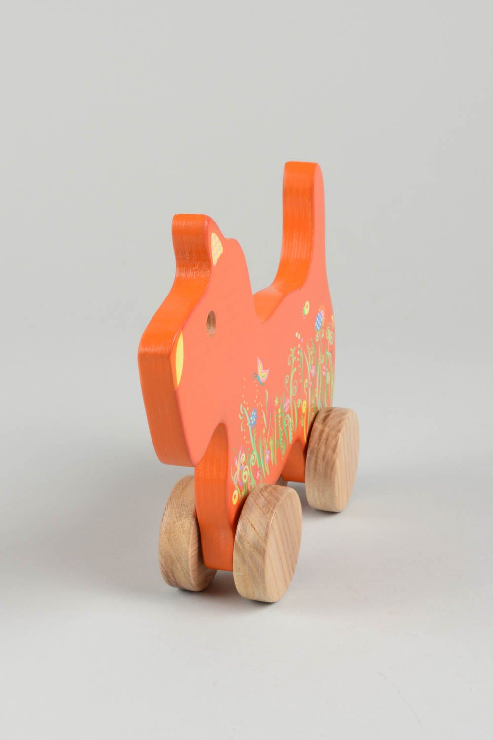 Игрушка ручной работы игрушка из дерева оранжевый песик игрушка-каталка фото 5