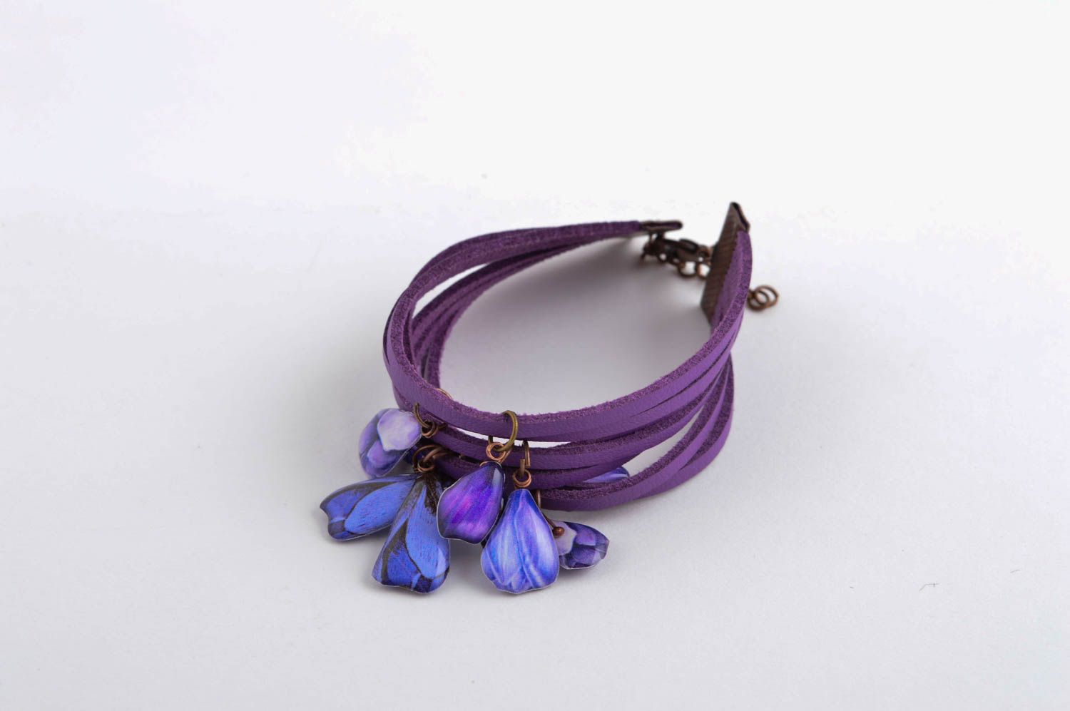 Bracelet cuir fait main Bijou fantaisie violet Accessoire pour femme  photo 2
