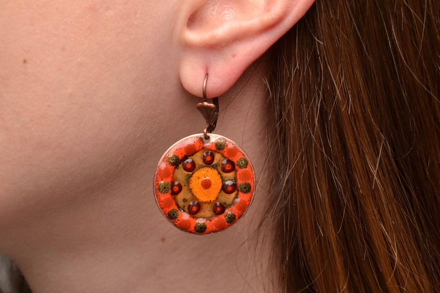 Handmade copper earrings with enamels photo 2