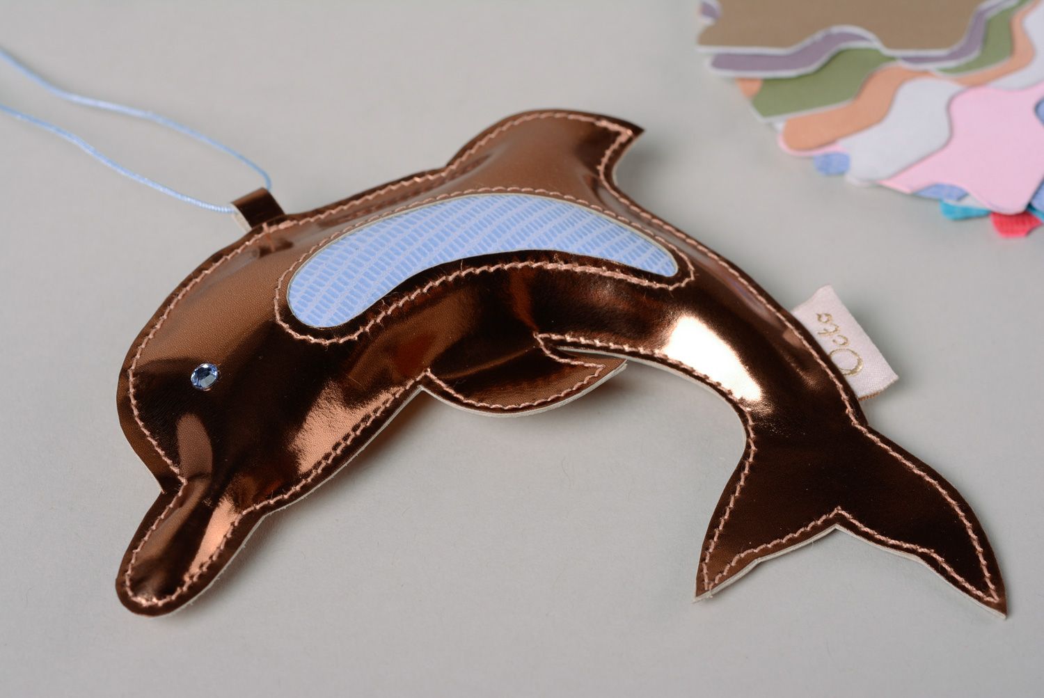 Beautiful designer handmade genuine leather keychain Dolphin photo 4