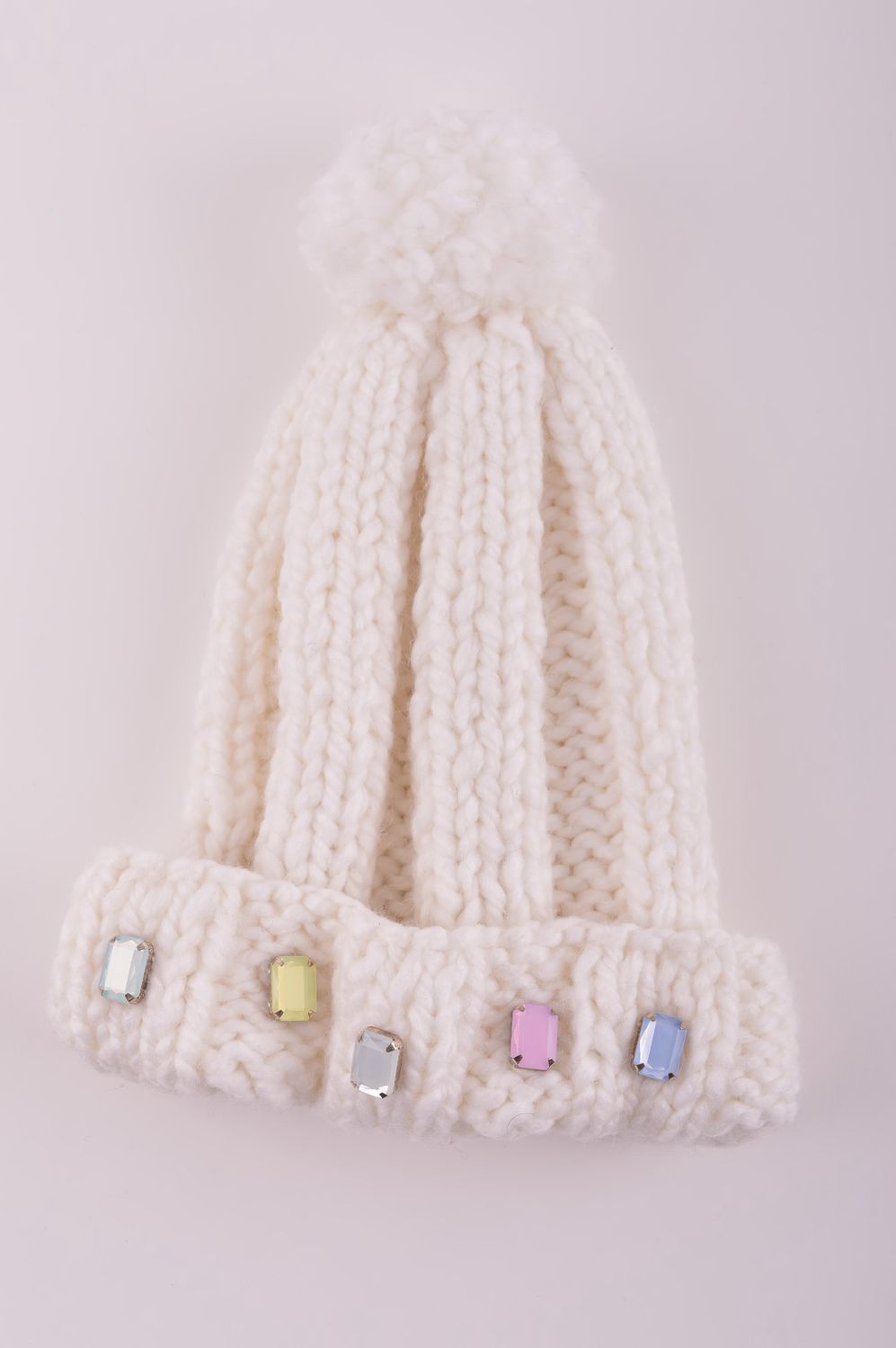 Handgefertigt Damenmütze Winter Geschenke Ideen Accessoire Damen in Weiß foto 4