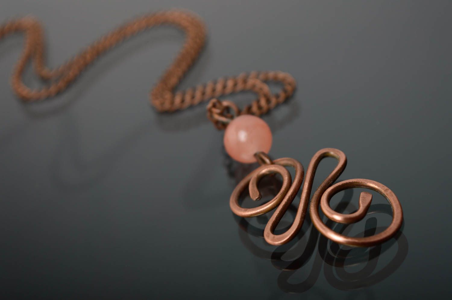Copper wire pendant with natural onyx photo 2