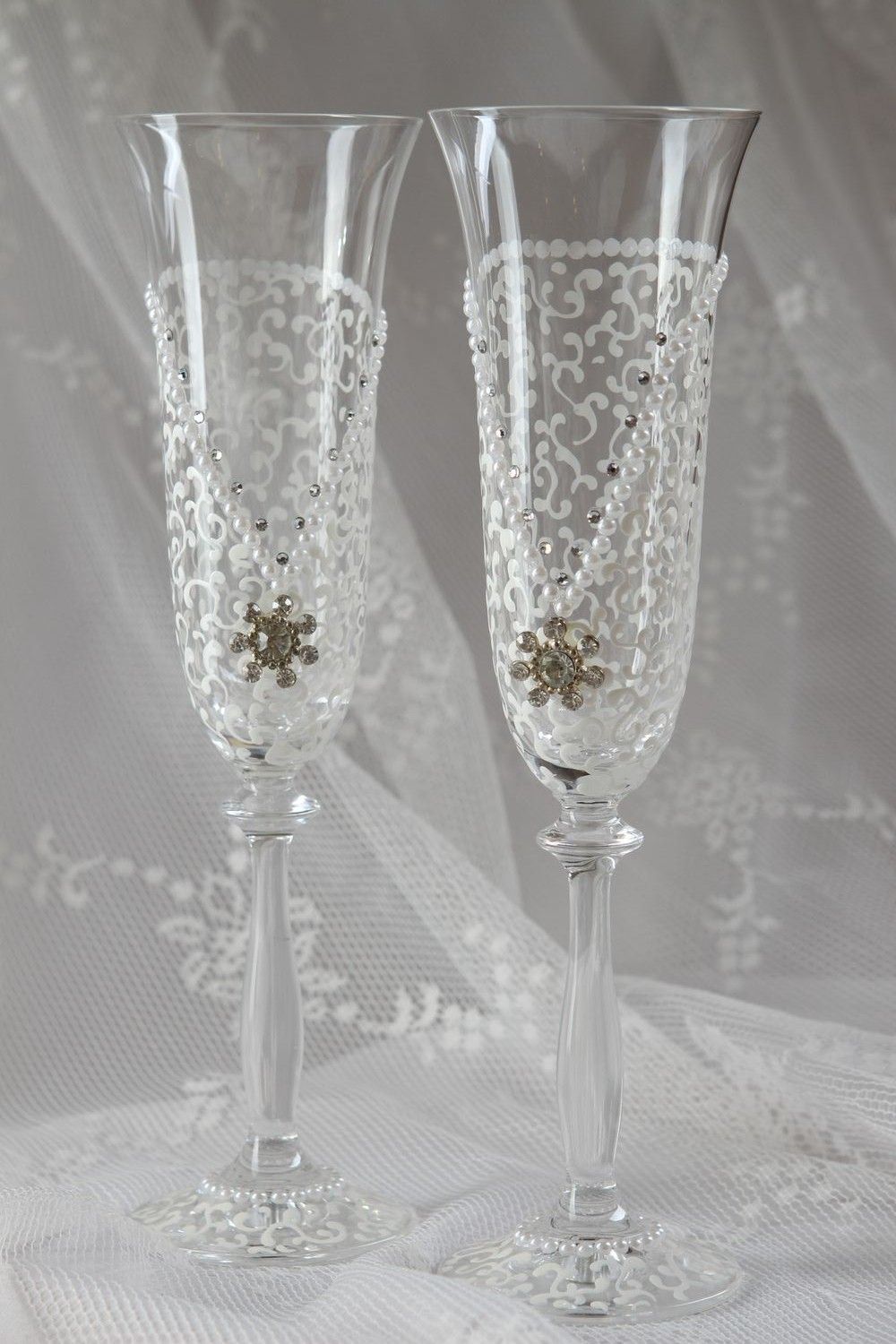 Flûtes à champagne originales faites main 2 pcs Décoration table mariage photo 1